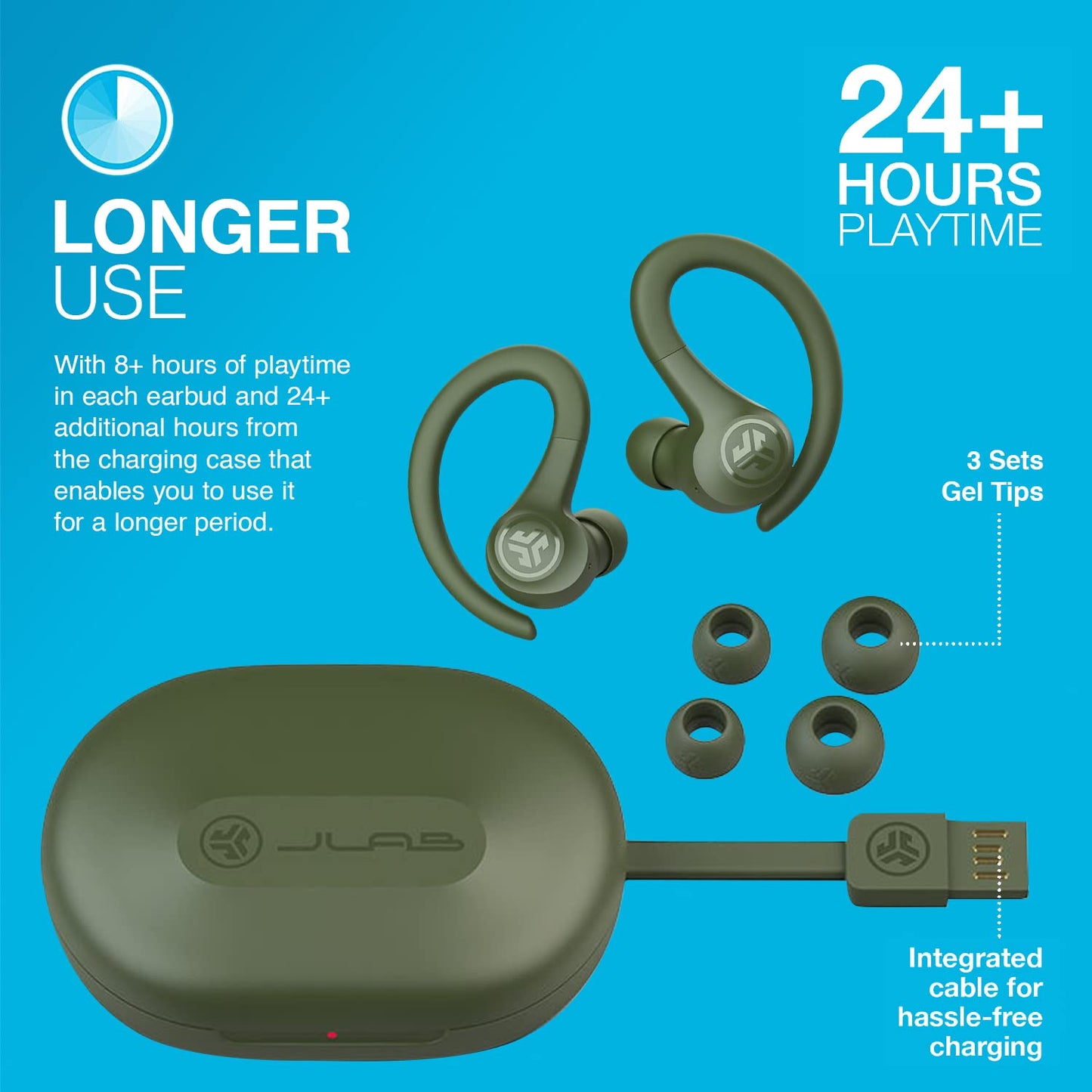 JLab Go Sport+ Wireless Workout Earbuds Featuring C3 Clear Calling, Secure Earhook Sport Design, 32+ Hour Bluetooth Playtime, and 3 EQ Sound Settings (Graphite)