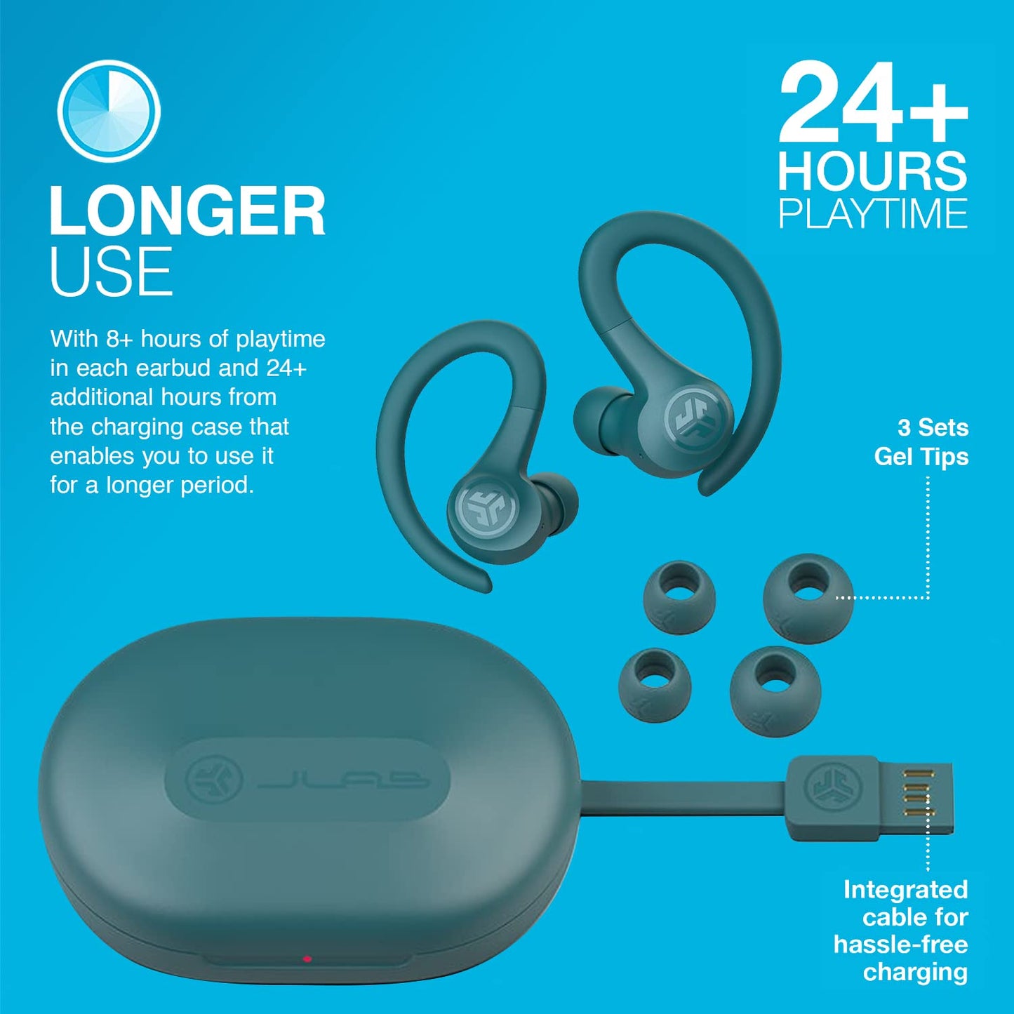 JLab Go Sport+ Wireless Workout Earbuds Featuring C3 Clear Calling, Secure Earhook Sport Design, 32+ Hour Bluetooth Playtime, and 3 EQ Sound Settings (Graphite)