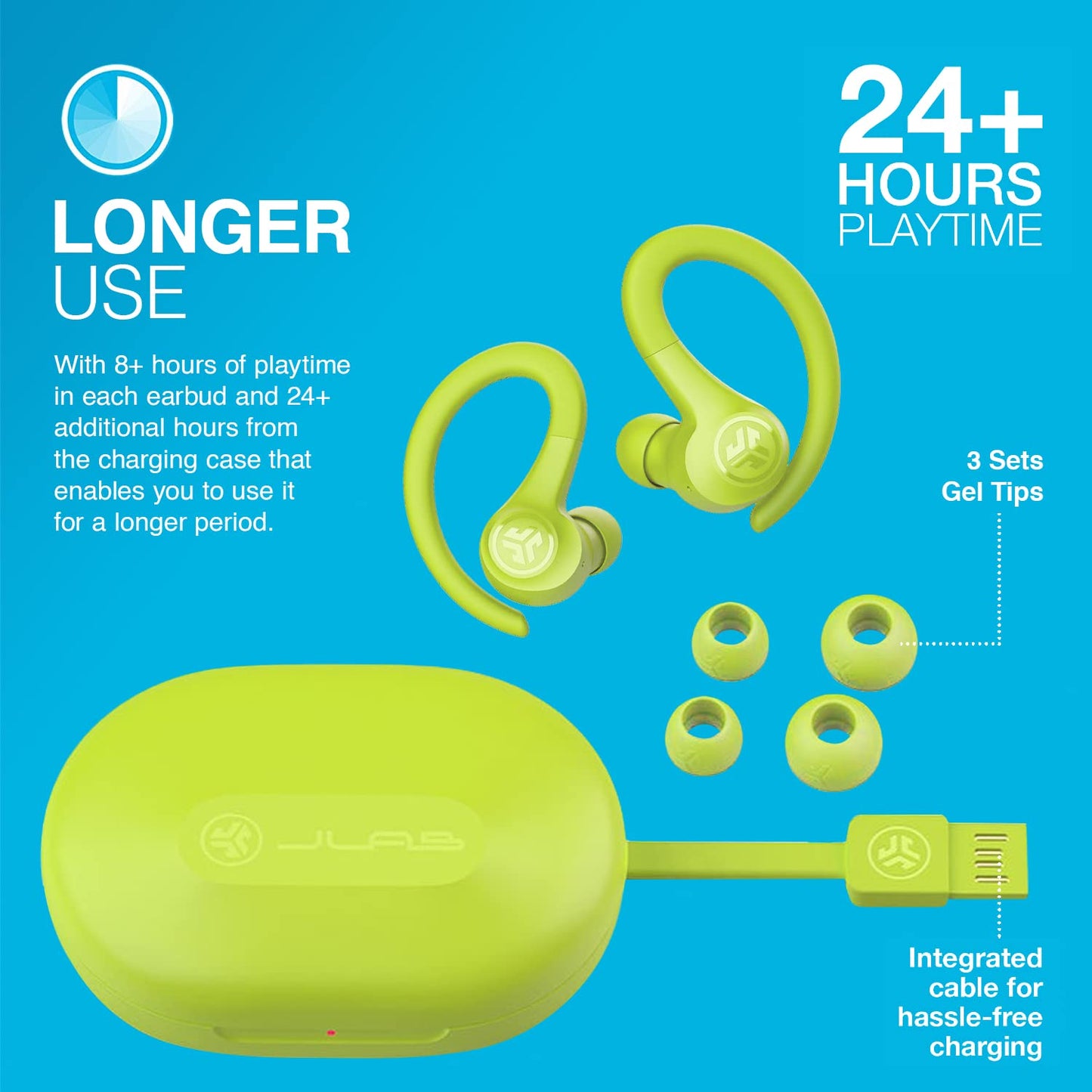 JLab Go Sport+ Wireless Workout Earbuds Featuring C3 Clear Calling, Secure Earhook Sport Design, 32+ Hour Bluetooth Playtime, and 3 EQ Sound Settings (Graphite)