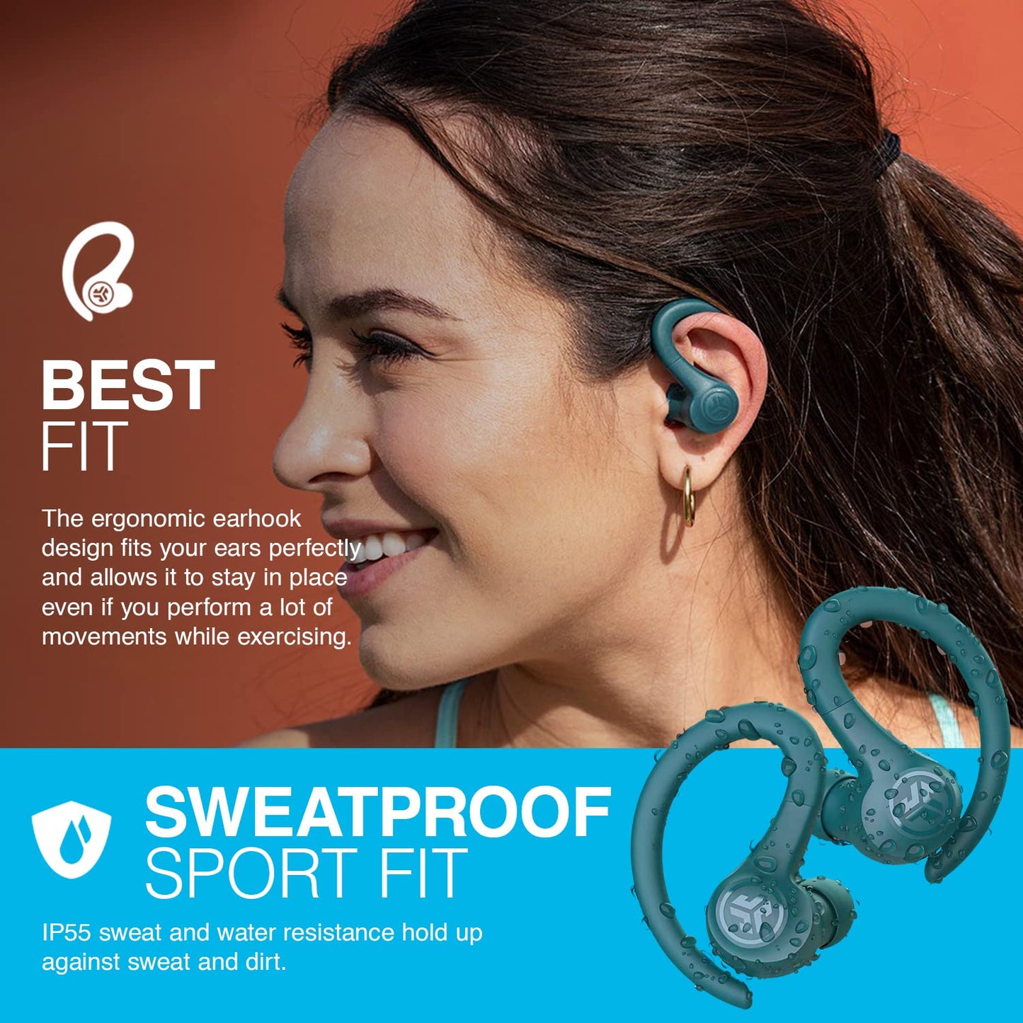 JLab Go Sport+ Wireless Workout Earbuds Featuring C3 Clear Calling, Secure Earhook Sport Design, 32+ Hour Bluetooth Playtime, and 3 EQ Sound Settings (Graphite)