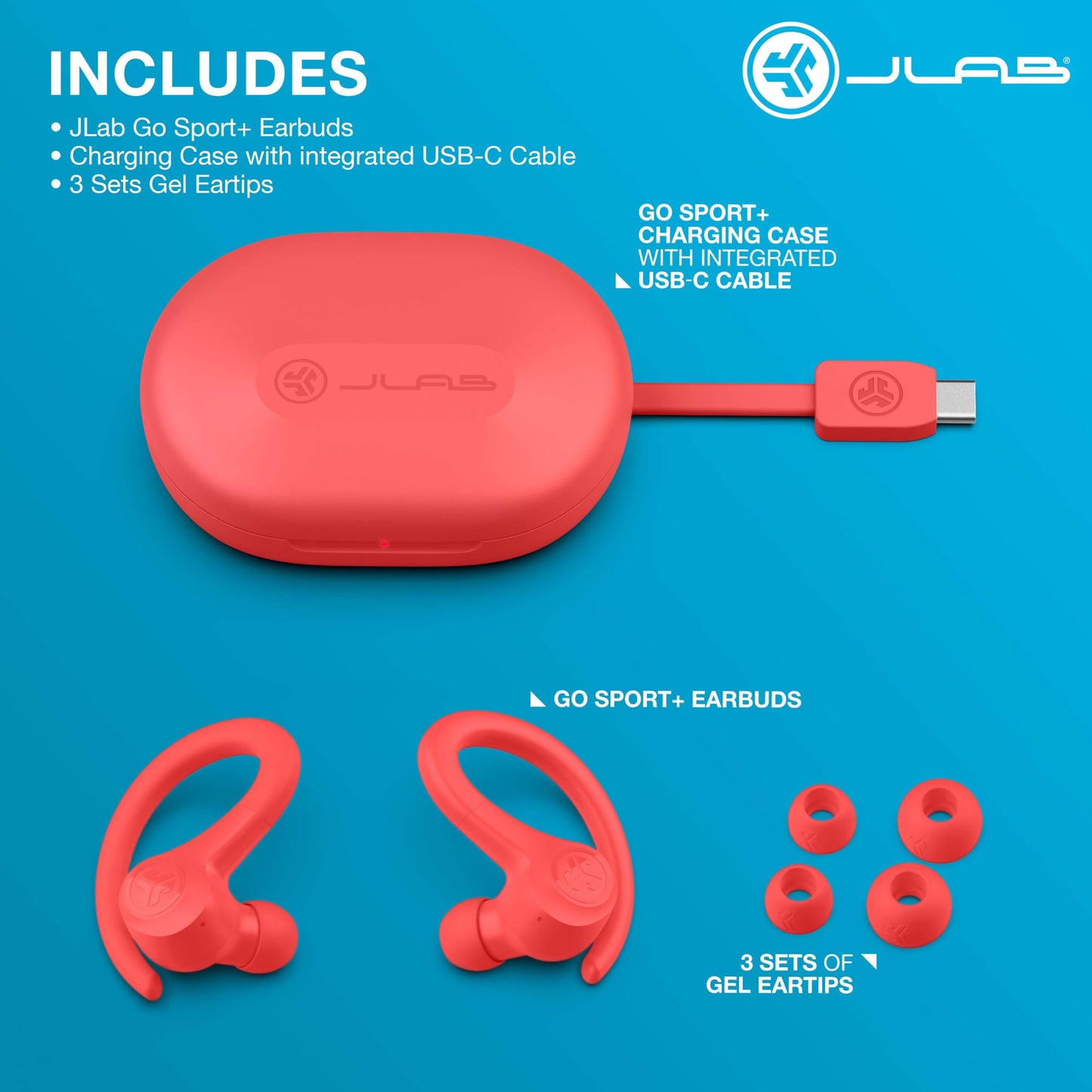 JLab Go Sport+ Wireless Workout Earbuds Featuring C3 Clear Calling, Secure Earhook Sport Design, 32+ Hour Bluetooth Playtime, and 3 EQ Sound Settings (Graphite)