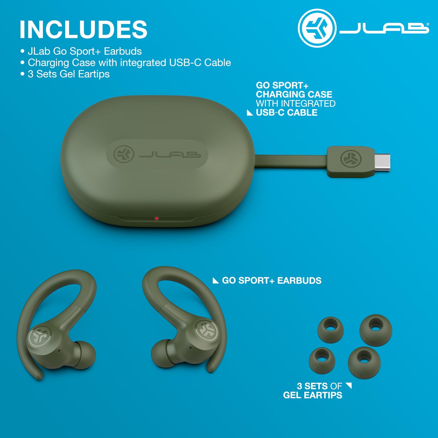 JLab Go Sport+ Wireless Workout Earbuds Featuring C3 Clear Calling, Secure Earhook Sport Design, 32+ Hour Bluetooth Playtime, and 3 EQ Sound Settings (Graphite)