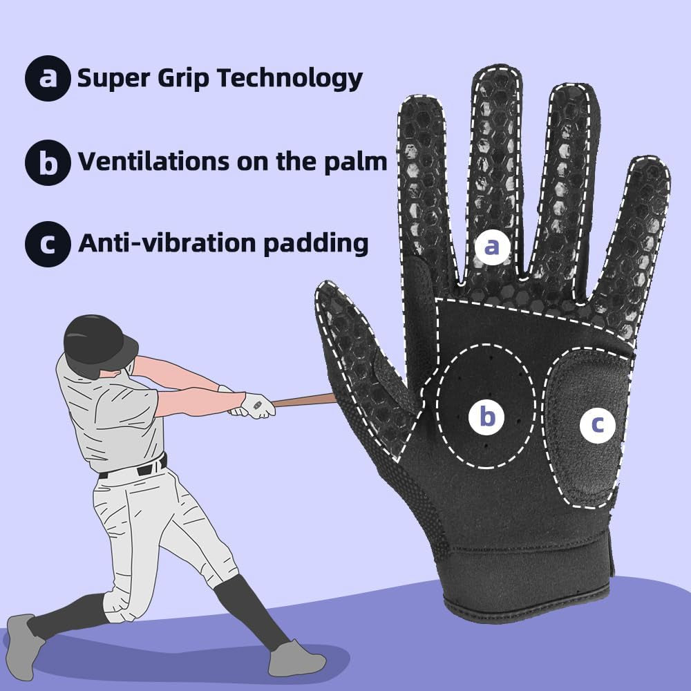 B-A-R PRO 2.0 Signature Baseball + Softball + Teeball Batting Gloves Super Grip Finger Multiple 11 Sizes + 5 Colors Available Fit Adult Youth Kids Boys Girls Mens Women