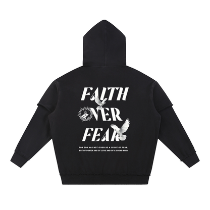 Snow Washed Raw Edge Double Layered Hoodie