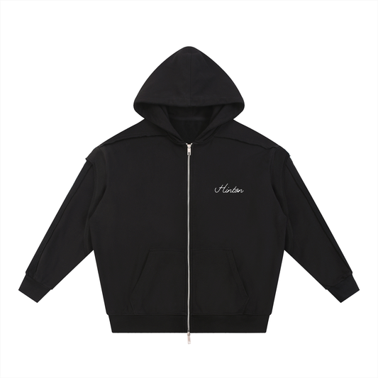 Contrast Tape Raw Edge Double Layered Zip Hoodie