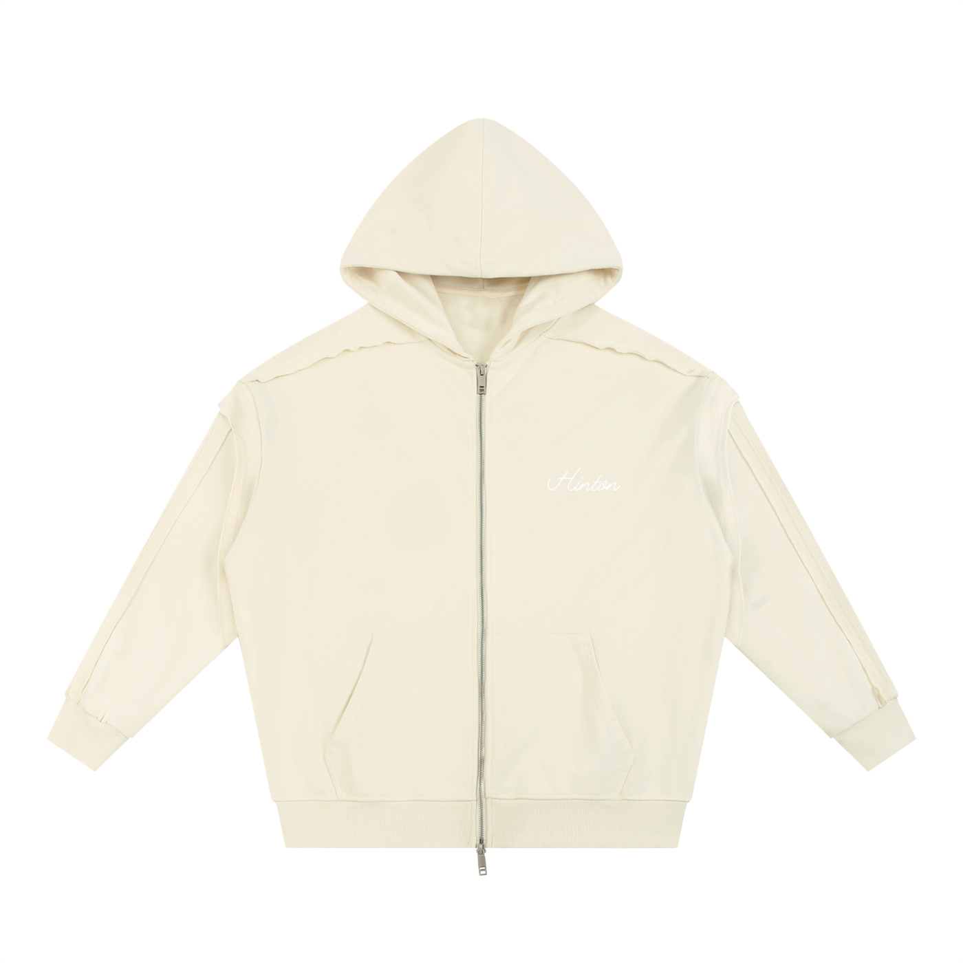 Contrast Tape Raw Edge Double Layered Zip Hoodie