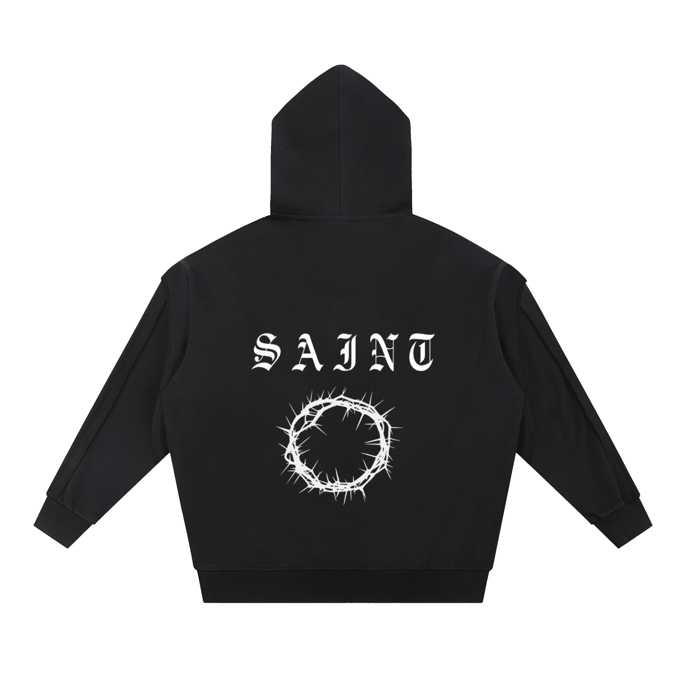 Contrast Tape Raw Edge Double Layered Zip Hoodie