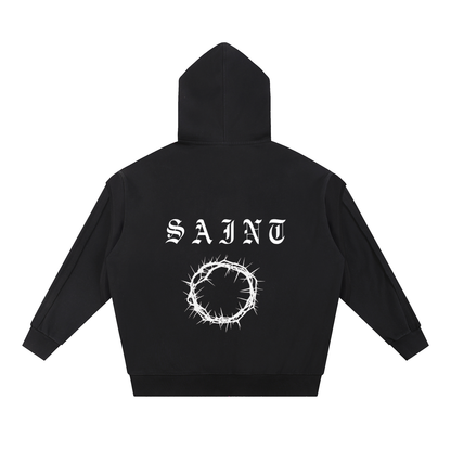 Contrast Tape Raw Edge Double Layered Zip Hoodie