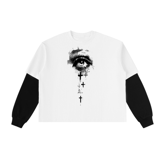 Layered Contrast Sleeve Cotton T-Shirt