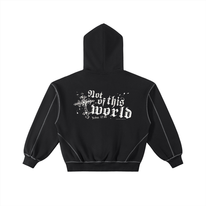 Contrast-Stitched Boxy Fleece Zip Hoodie