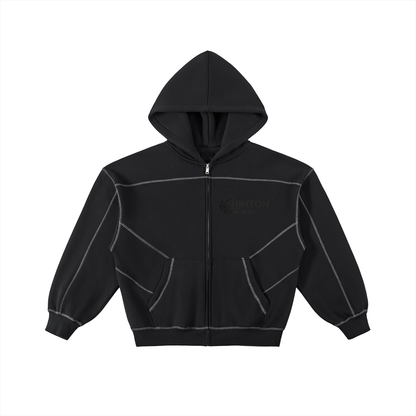 Contrast-Stitched Boxy Fleece Zip Hoodie