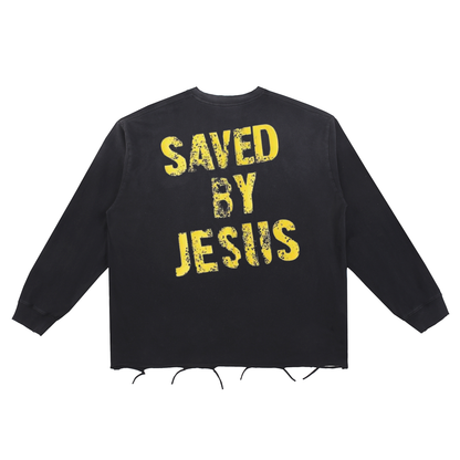 Snow Wash Raw Edge Cotton T-Shirt