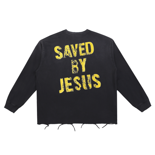 Snow Wash Raw Edge Cotton T-Shirt