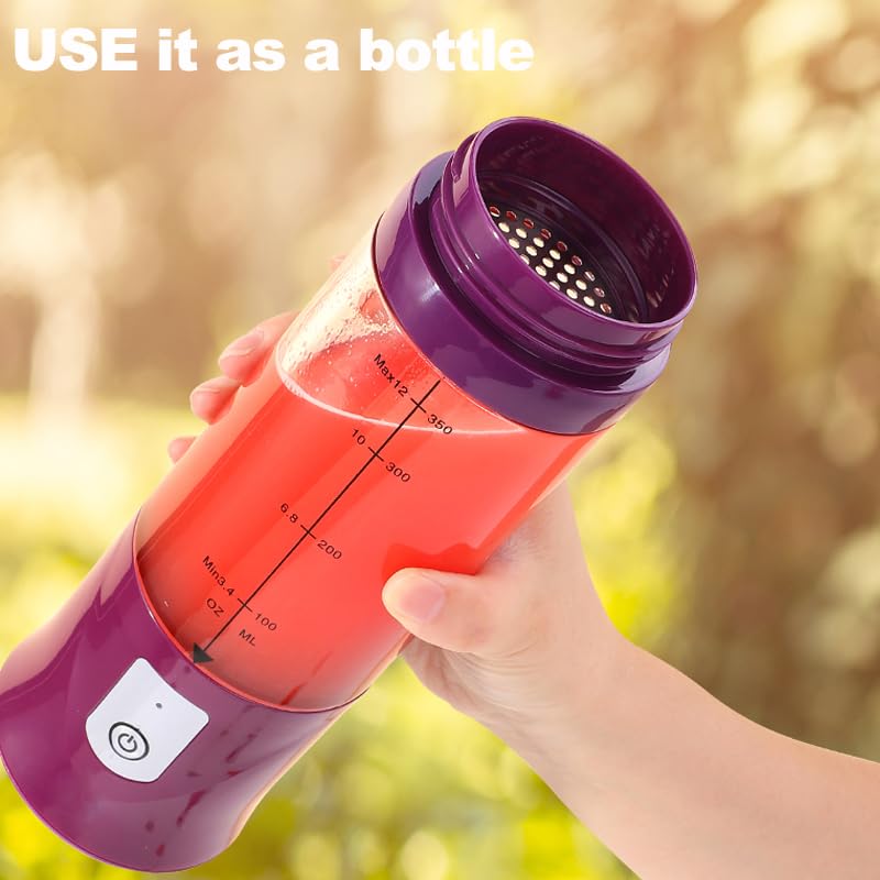 Portable Blender, USB Travel Juice Bottle Personal Travel Blender for Shakes and Smoothies Baby Food Mixing Machince with Updated 6 Blades 4000mAh Rechargeable Battery,13Oz Bottle(purple)