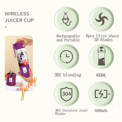 Portable Blender, USB Travel Juice Bottle Personal Travel Blender for Shakes and Smoothies Baby Food Mixing Machince with Updated 6 Blades 4000mAh Rechargeable Battery,13Oz Bottle(purple)