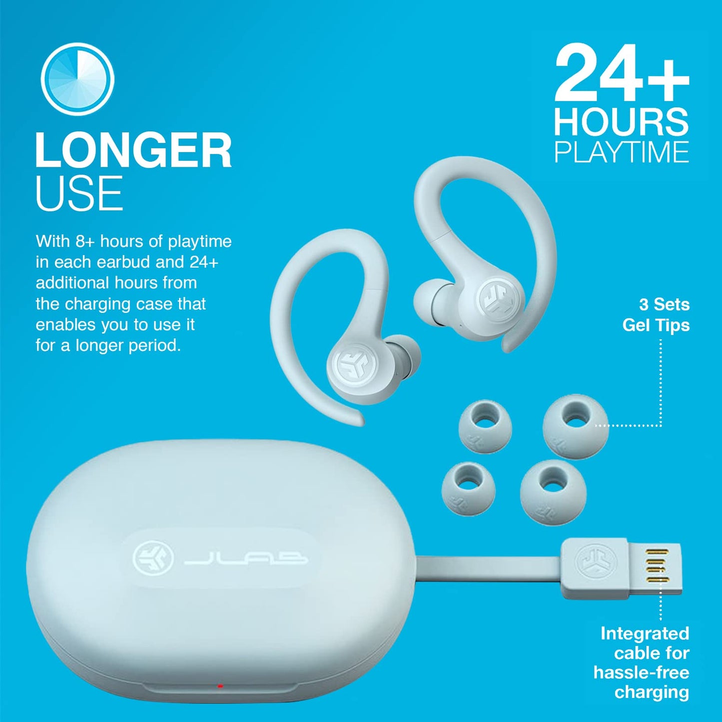 JLab Go Sport+ Wireless Workout Earbuds Featuring C3 Clear Calling, Secure Earhook Sport Design, 32+ Hour Bluetooth Playtime, and 3 EQ Sound Settings (Graphite)