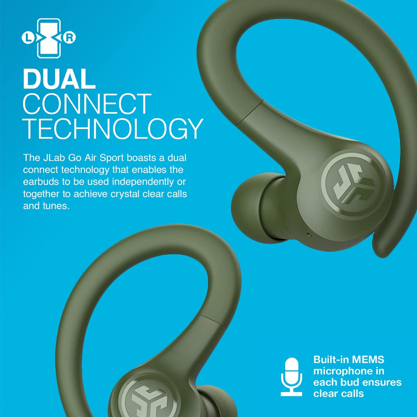 JLab Go Sport+ Wireless Workout Earbuds Featuring C3 Clear Calling, Secure Earhook Sport Design, 32+ Hour Bluetooth Playtime, and 3 EQ Sound Settings (Graphite)