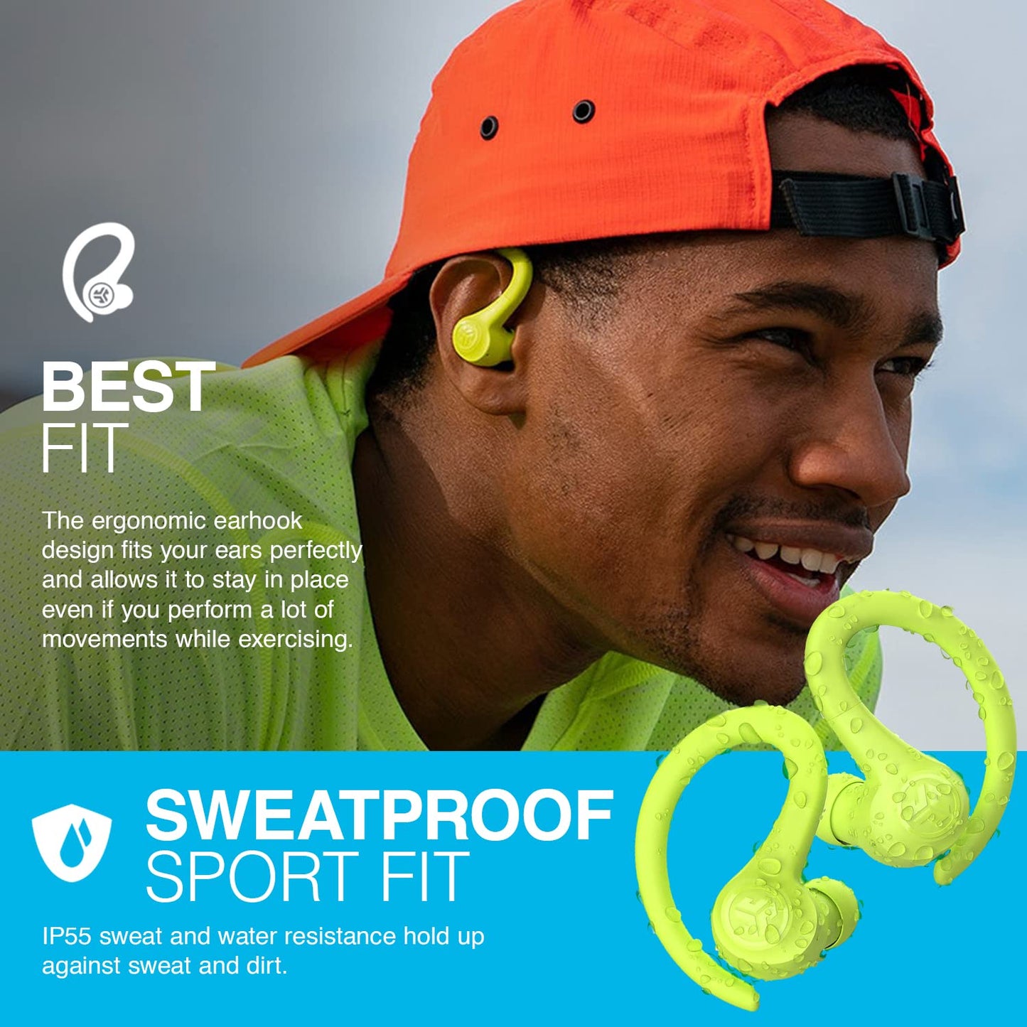 JLab Go Sport+ Wireless Workout Earbuds Featuring C3 Clear Calling, Secure Earhook Sport Design, 32+ Hour Bluetooth Playtime, and 3 EQ Sound Settings (Graphite)