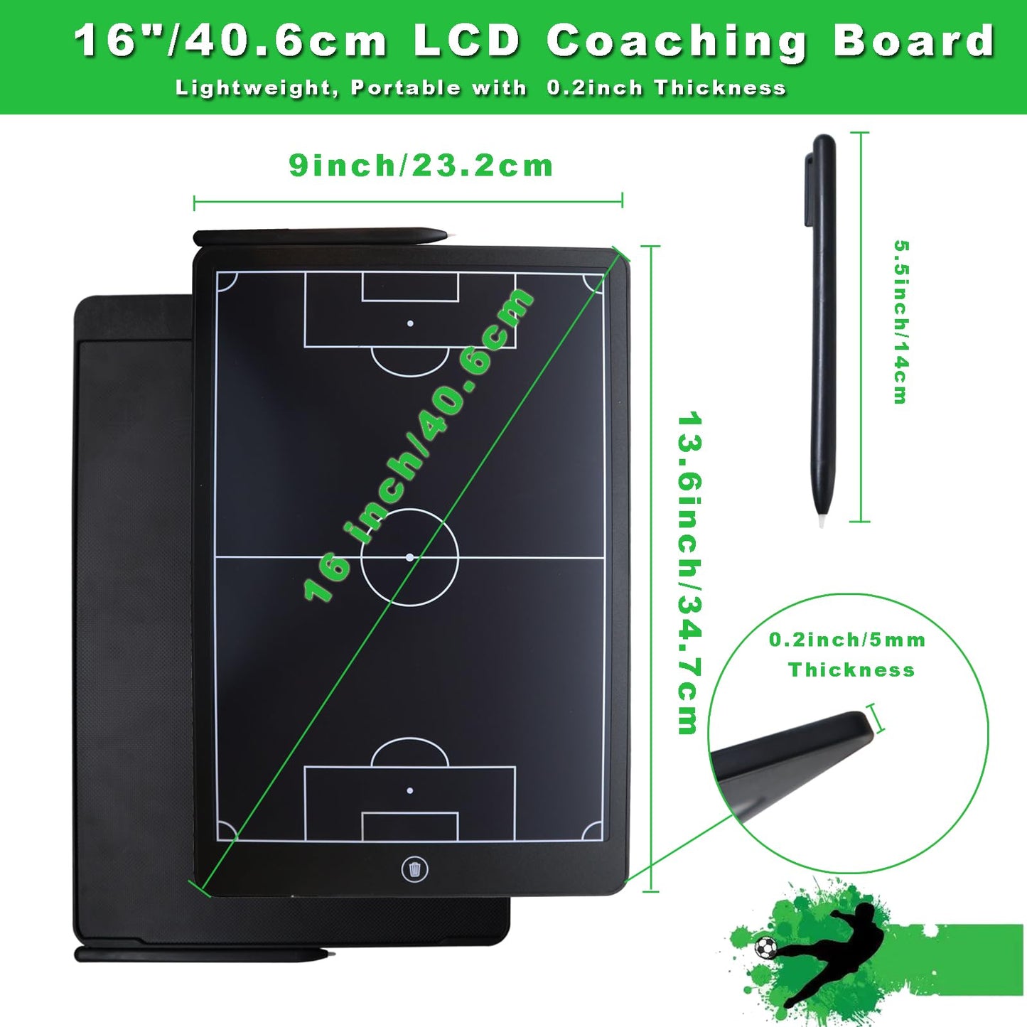 16'' LCD Screen Tactical Coaching Marker Board, Electronic Board with Stylus Pen,with Lock Function,for Coach Basketball Soccer