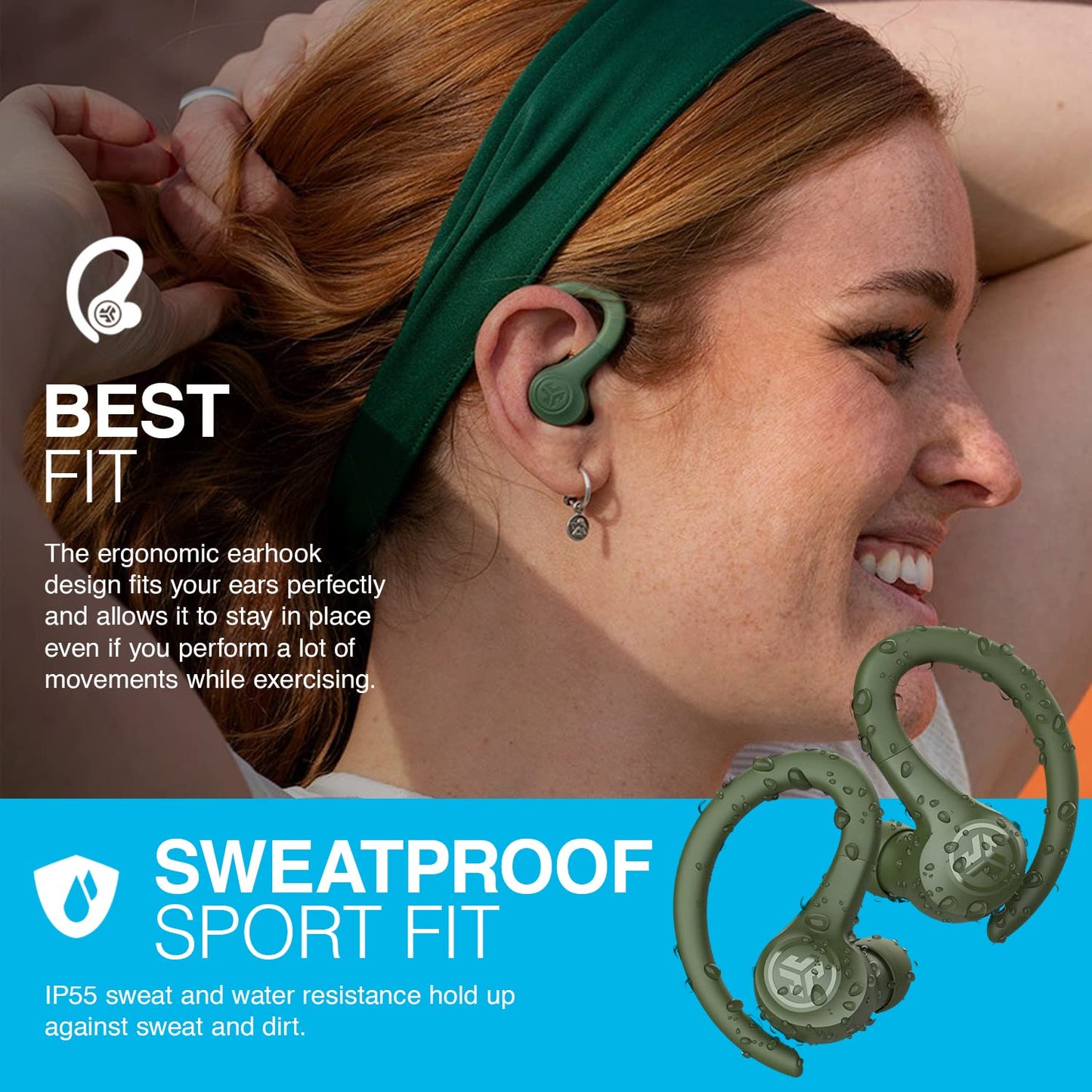 JLab Go Sport+ Wireless Workout Earbuds Featuring C3 Clear Calling, Secure Earhook Sport Design, 32+ Hour Bluetooth Playtime, and 3 EQ Sound Settings (Graphite)