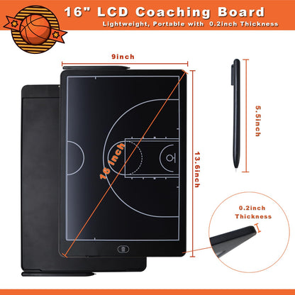 16'' LCD Screen Tactical Coaching Marker Board, Electronic Board with Stylus Pen,with Lock Function,for Coach Basketball Soccer