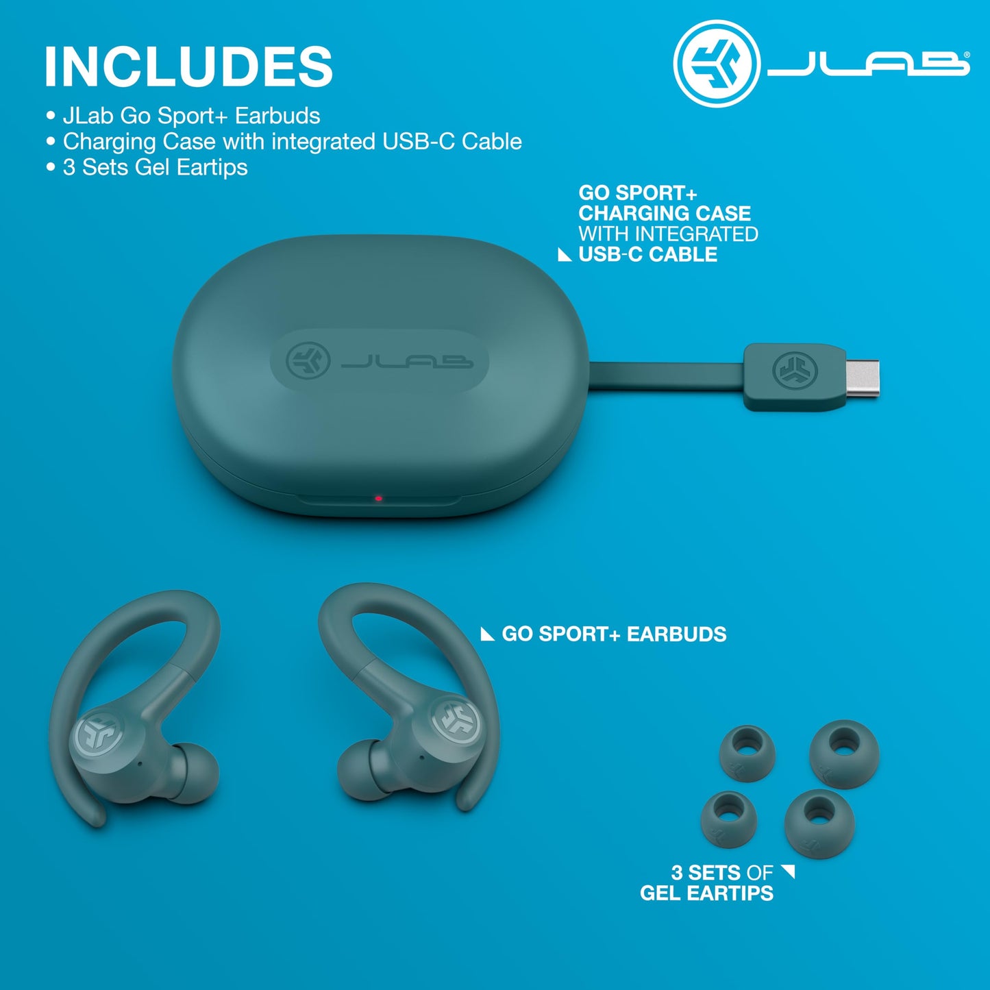JLab Go Sport+ Wireless Workout Earbuds Featuring C3 Clear Calling, Secure Earhook Sport Design, 32+ Hour Bluetooth Playtime, and 3 EQ Sound Settings (Graphite)