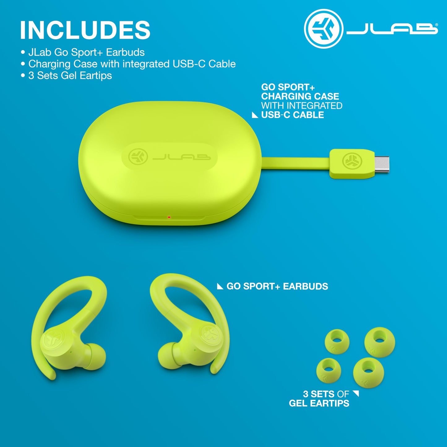 JLab Go Sport+ Wireless Workout Earbuds Featuring C3 Clear Calling, Secure Earhook Sport Design, 32+ Hour Bluetooth Playtime, and 3 EQ Sound Settings (Graphite)