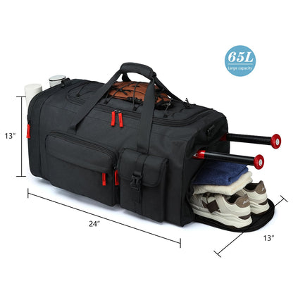 TUGUAN Large Capacity Baseball & Softball Duffle Bag with Shoe Compartment - Portable Bat Backpack for Adults, Coaches, and Teams 65L Storage for Catcher Gear & Equipment