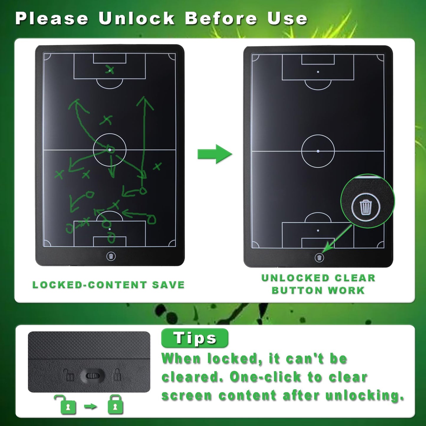 16'' LCD Screen Tactical Coaching Marker Board, Electronic Board with Stylus Pen,with Lock Function,for Coach Basketball Soccer