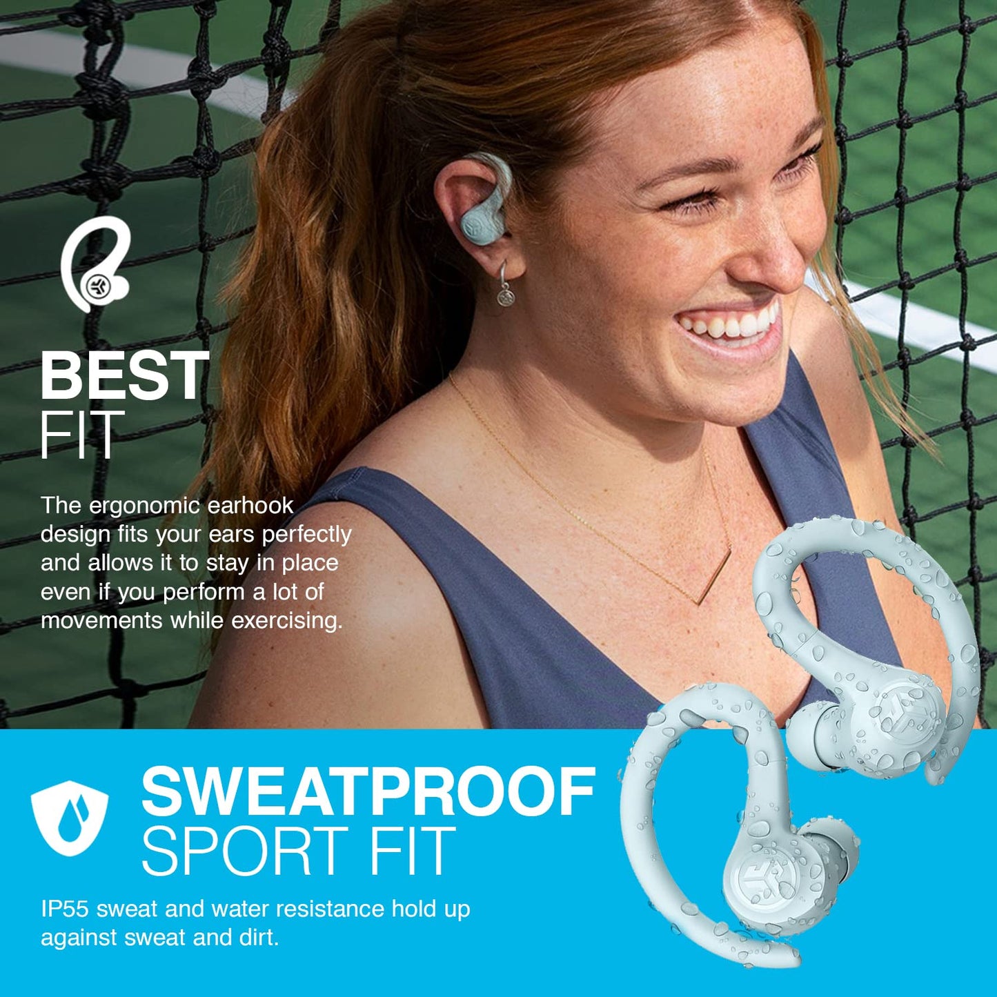JLab Go Sport+ Wireless Workout Earbuds Featuring C3 Clear Calling, Secure Earhook Sport Design, 32+ Hour Bluetooth Playtime, and 3 EQ Sound Settings (Graphite)