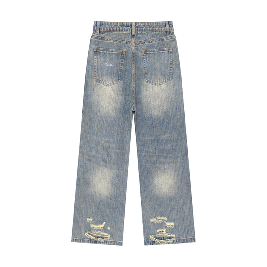 Vintage Wash Distressed Denim Jeans