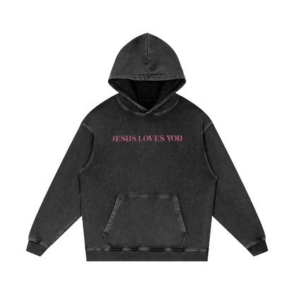 Snow Washed Loose Jesus loves you cotton hoodie
