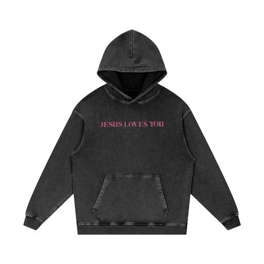 Snow Washed Loose Jesus loves you cotton hoodie