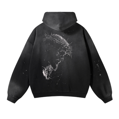 Vintage Washed Frayed Fleece Hoodie