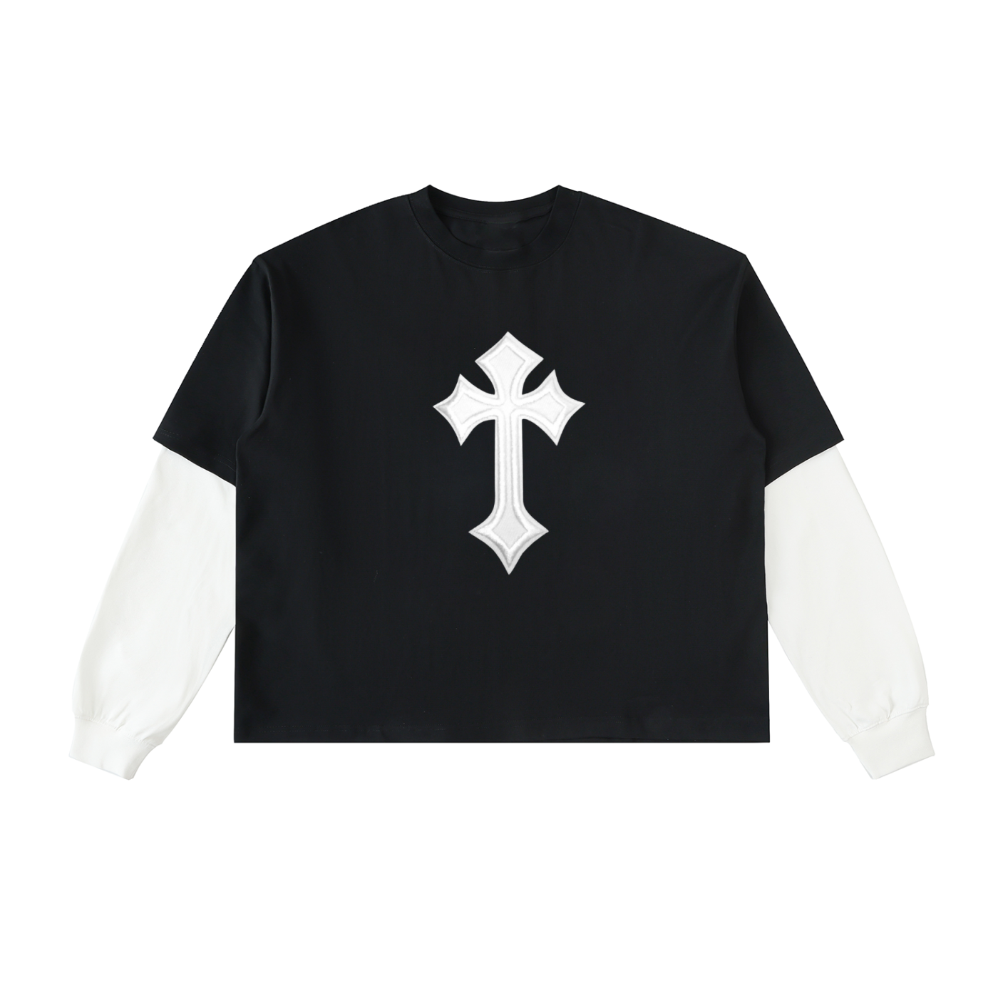 Layered Contrast Sleeve Cotton T-Shirt