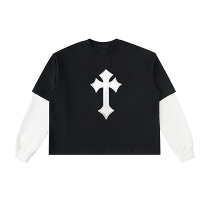 Layered Contrast Sleeve Cotton T-Shirt