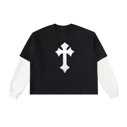 Layered Contrast Sleeve Cotton T-Shirt