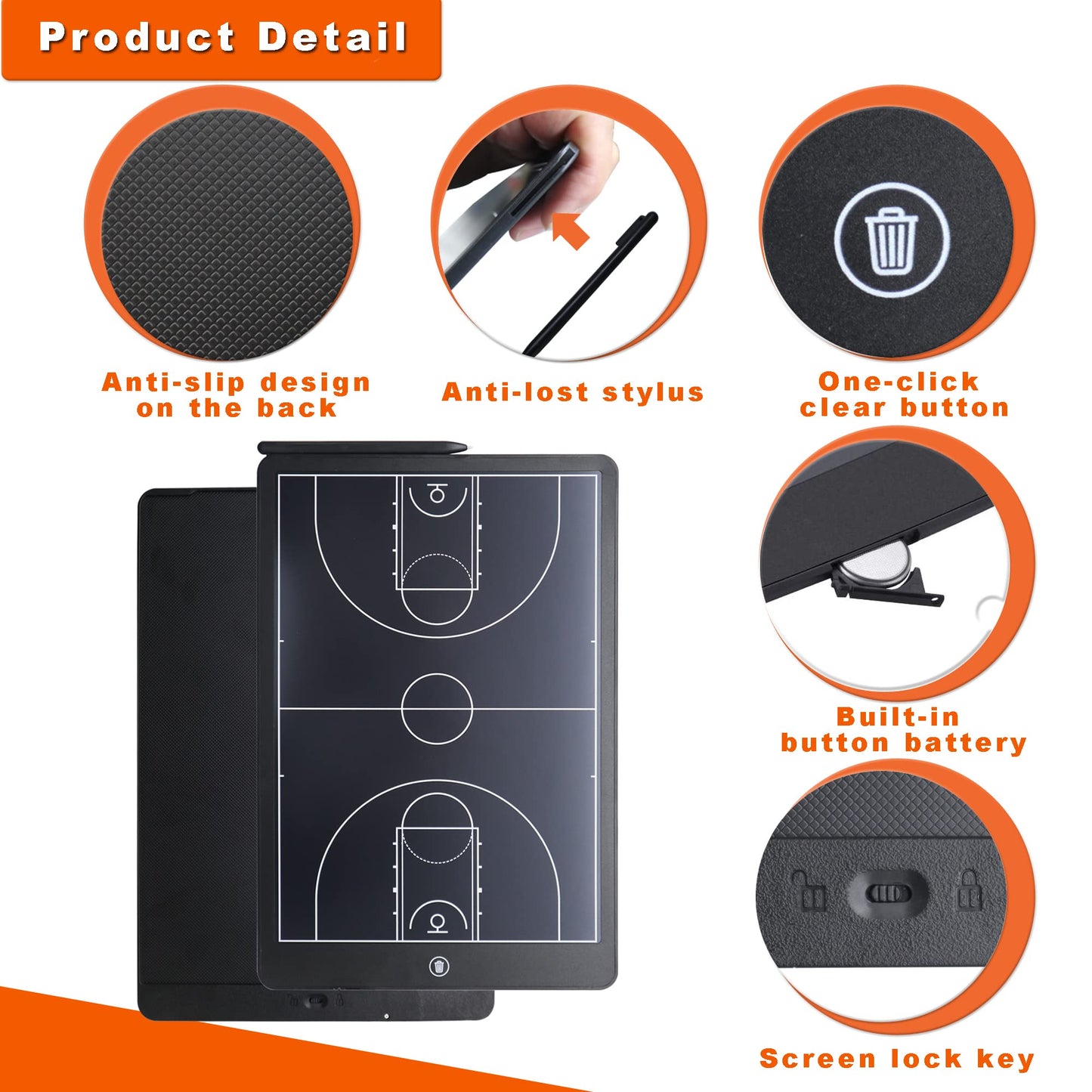 16'' LCD Screen Tactical Coaching Marker Board, Electronic Board with Stylus Pen,with Lock Function,for Coach Basketball Soccer