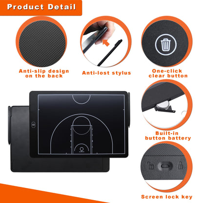 16'' LCD Screen Tactical Coaching Marker Board, Electronic Board with Stylus Pen,with Lock Function,for Coach Basketball Soccer