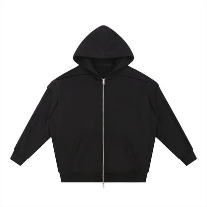 Contrast Tape Raw Edge Double Layered Zip Hoodie