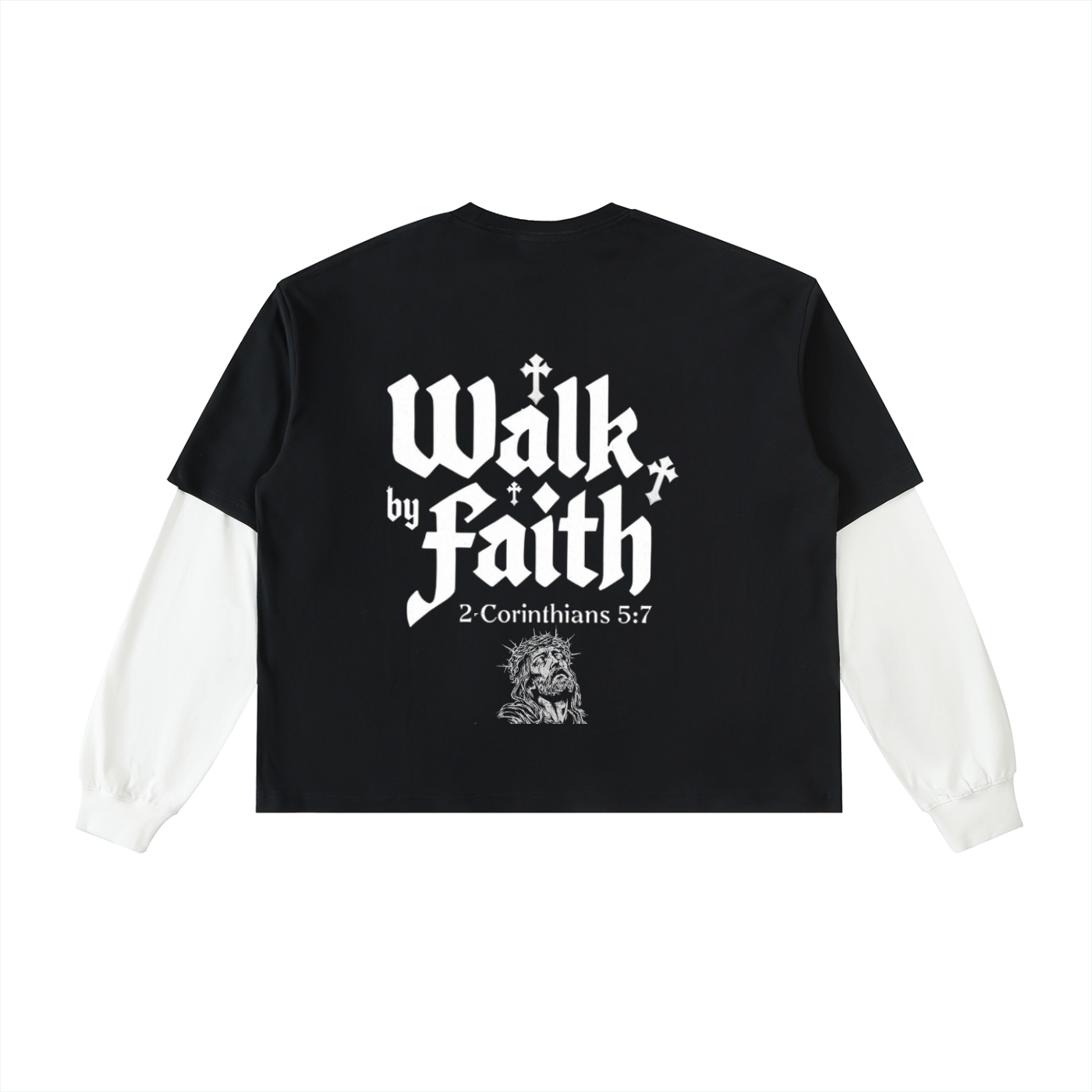 Layered Contrast Sleeve Cotton T-Shirt