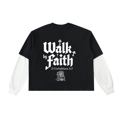 Layered Contrast Sleeve Cotton T-Shirt