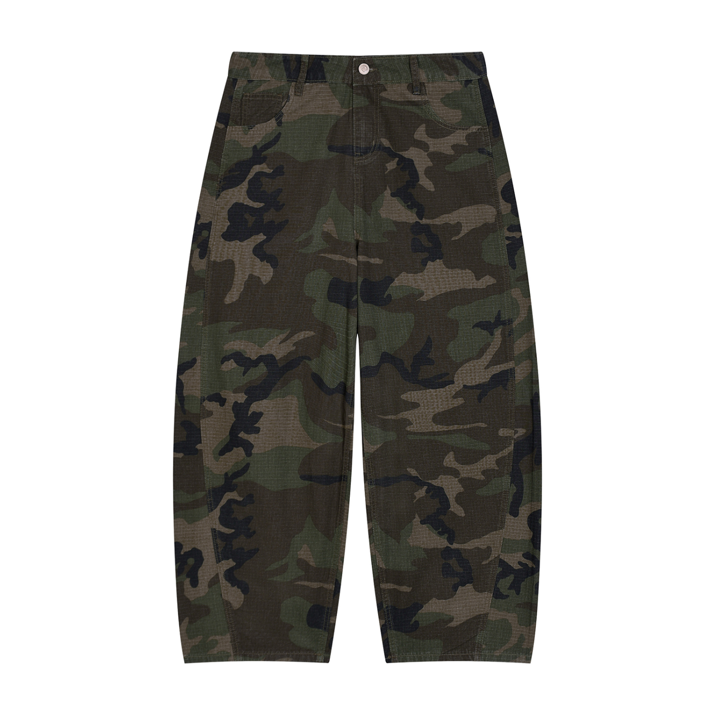 Baggy Camo Barrel Leg Cargo Pants