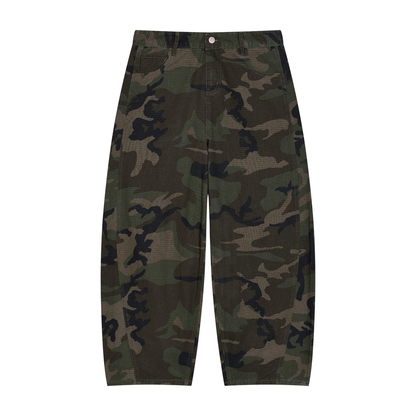Baggy Camo Barrel Leg Cargo Pants
