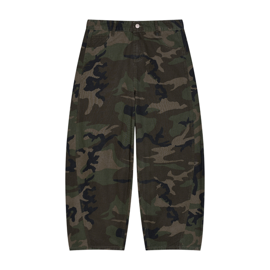 Baggy Camo Barrel Leg Cargo Pants