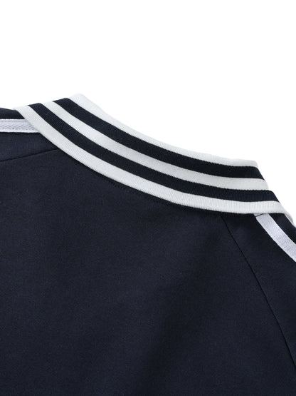Contrast Striped Lapel Collar Sweatshirt