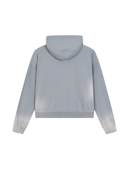 Sun Fade Frayed Raw Edge Fleece Zip Hoodie